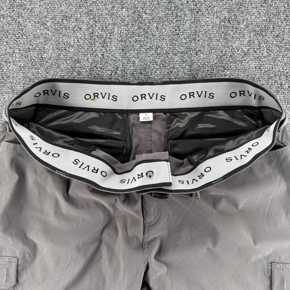Orvis Mens Gray Stretch Cargo Hiking Shorts 36 (38) Nylon Spandex Belted Utility
